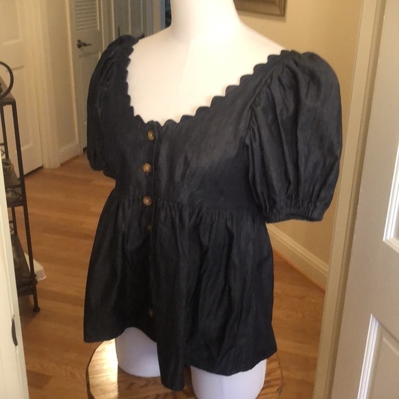 Kika Vargas Blue/Black Blouse with Scalloped Neck Size Various NWT - Picture 8 of 10